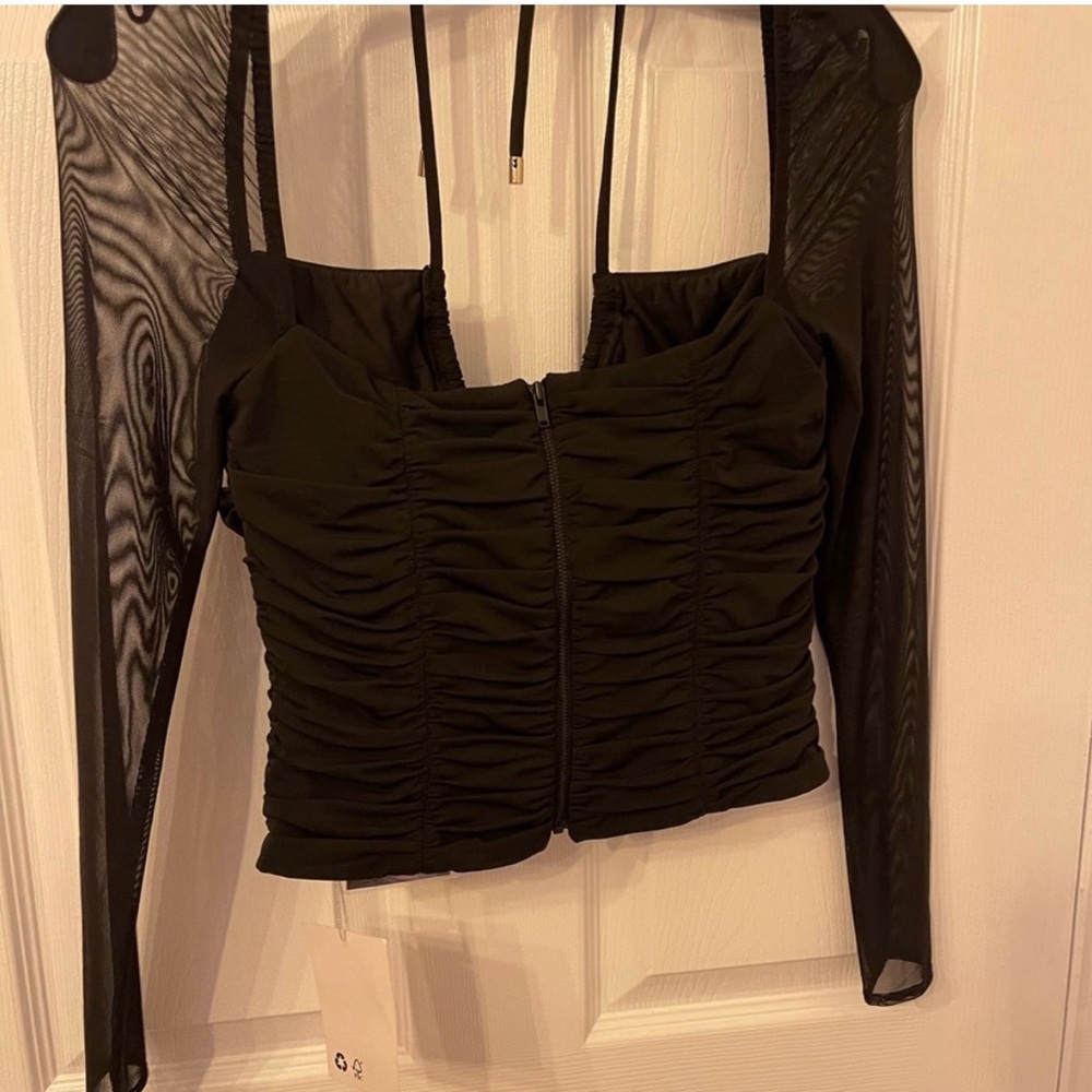 Self-Portrait Black Mesh Cut Out Blouse - Picture 5 of 5